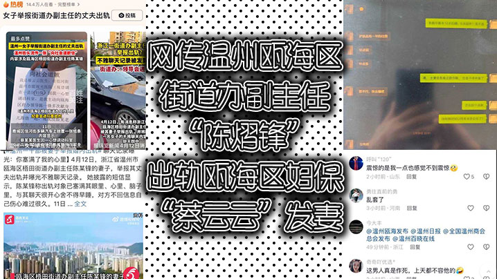 网传温州瓯海区街道办副主任“陈熠锋”出轨瓯海区妇保“蔡云云”发妻曝光视频与记录讨公道 海报