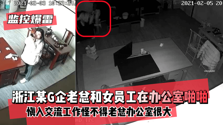 【监控爆雷！】浙江某G企老总和女员工在办公室慎入交流工作~怪不得老总办公室很大! 海报